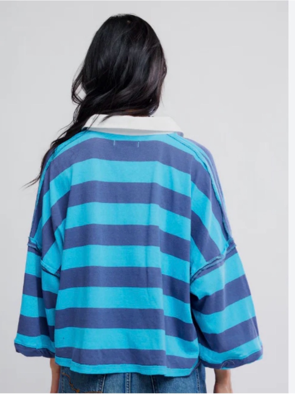 Free People Blue and Teal Striped Rugby Top - Picture 2 of 3